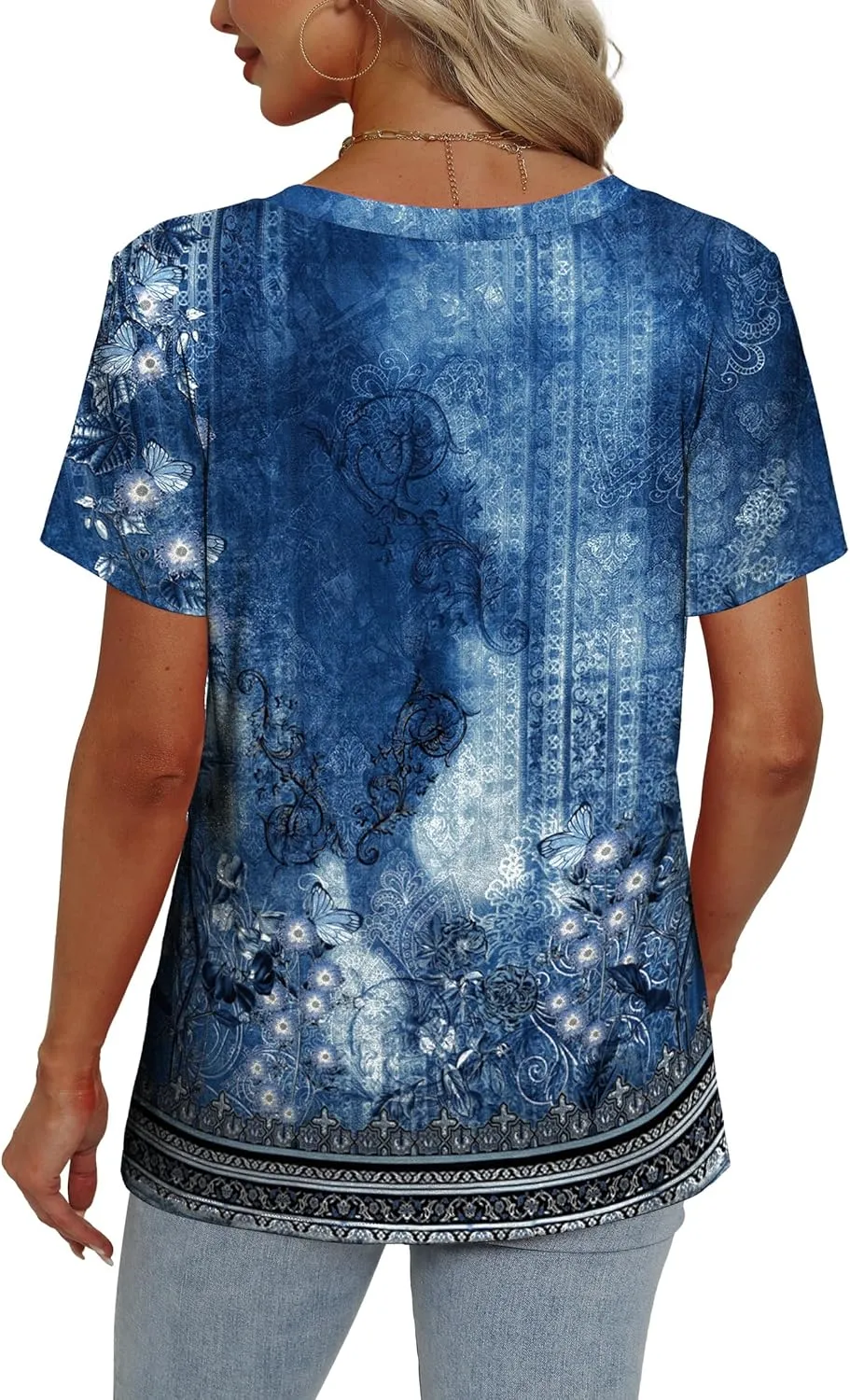 Alaroo Womens Summer Tops 2025 V Neck Short Sleeve Shirts Trendy Dressy Casual Vacation Outfits Printed