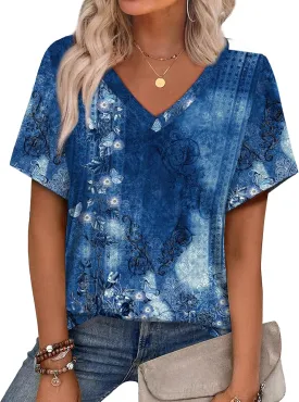 Alaroo Womens Summer Tops 2025 V Neck Short Sleeve Shirts Trendy Dressy Casual Vacation Outfits Printed