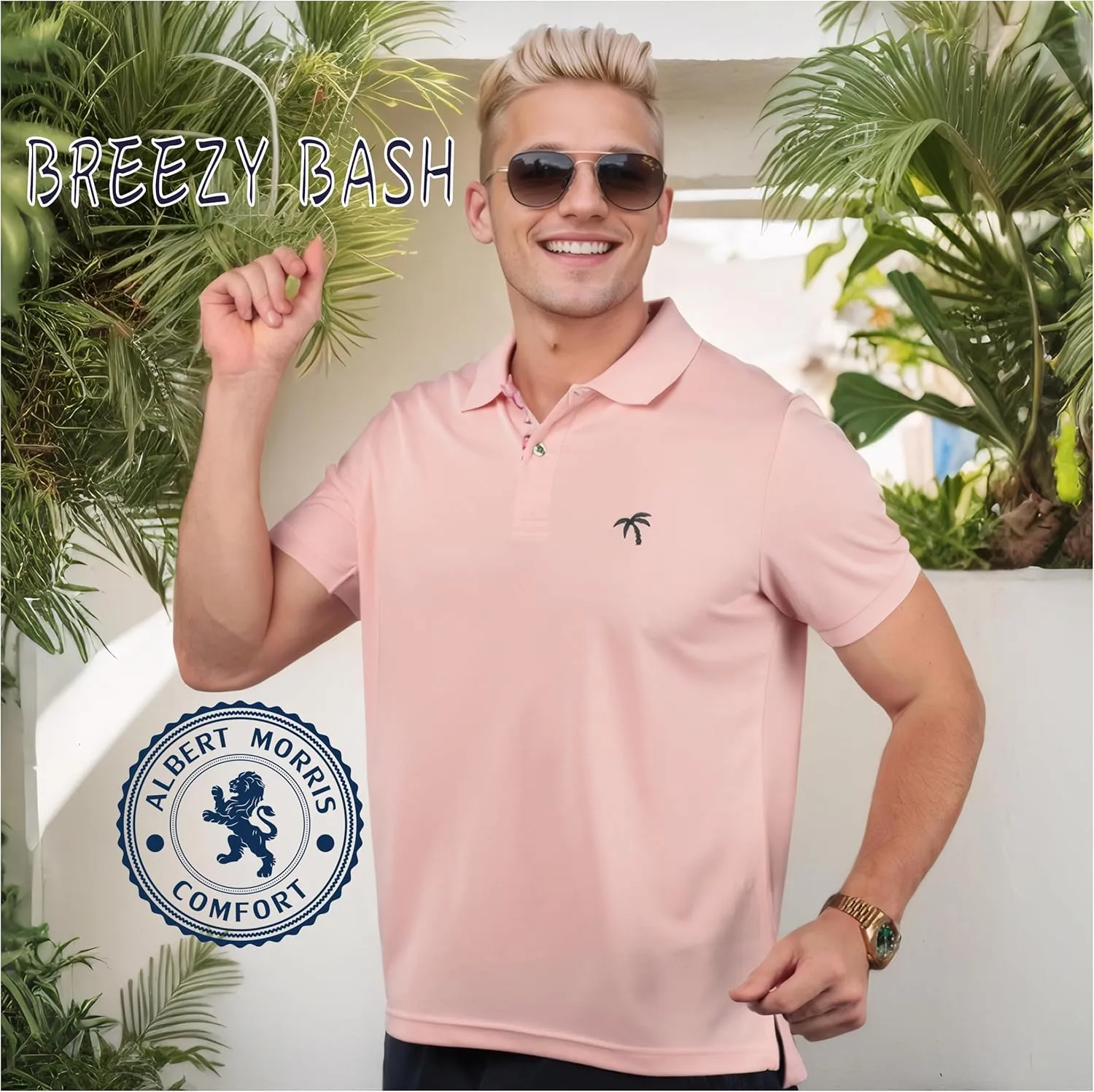 Albert Morris Mens Striped Short Sleeve Polo Shirts 4 Pack