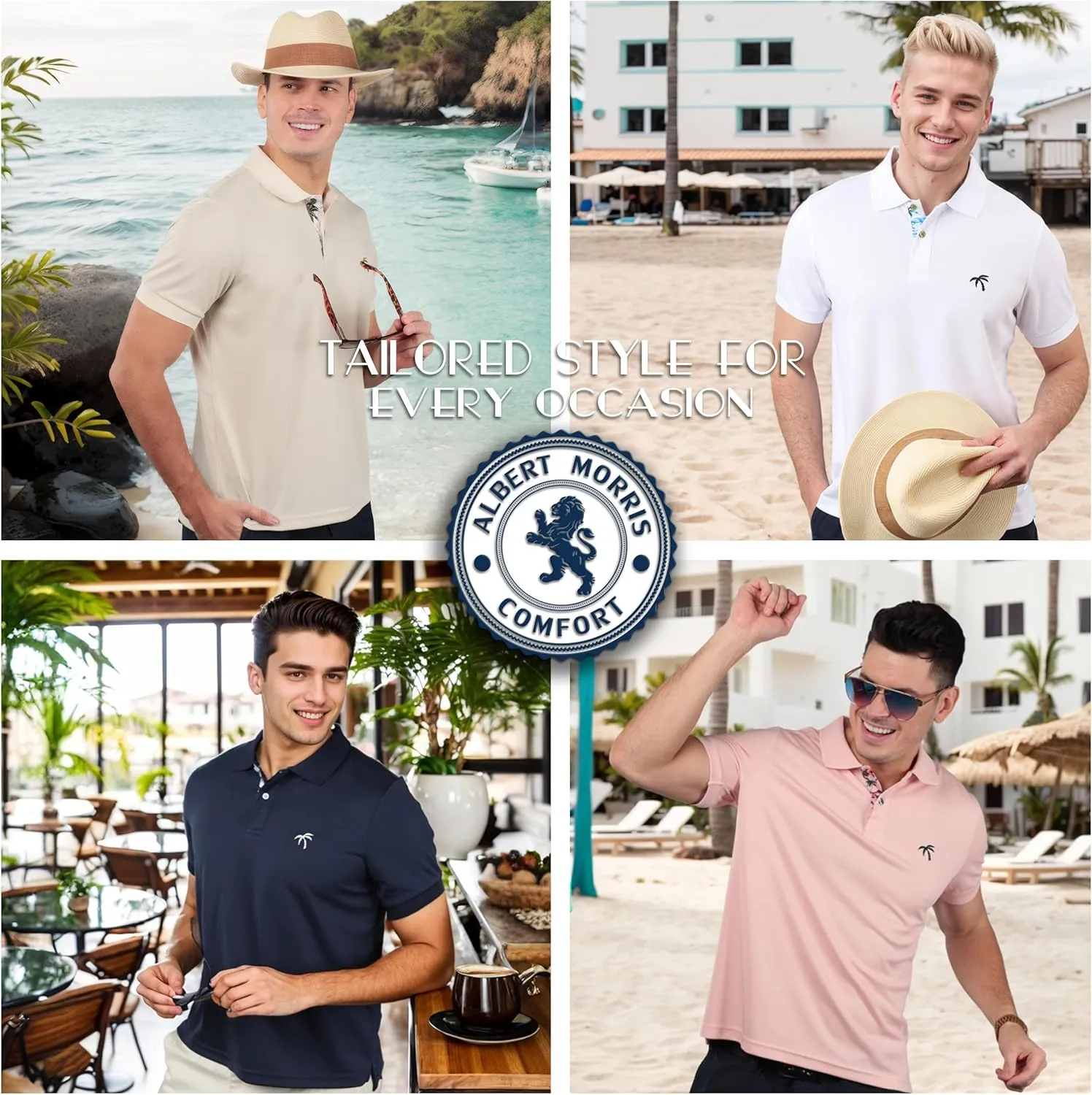Albert Morris Mens Striped Short Sleeve Polo Shirts 4 Pack
