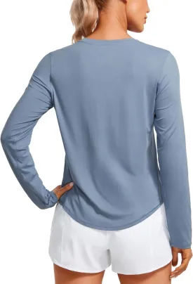 CRZ YOGA Lightweight Long Sleeve Workout Shirts for Women Gym Running Fall Tshirts High Neck Athletic Training Tops
