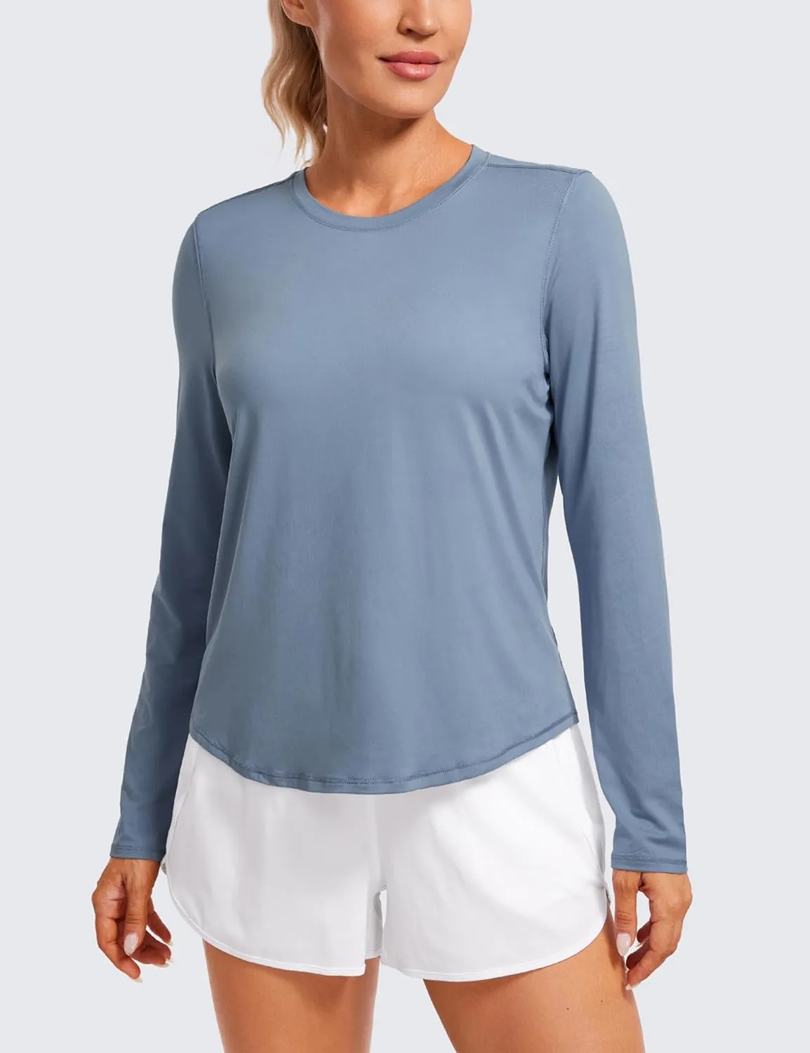 CRZ YOGA Lightweight Long Sleeve Workout Shirts for Women Gym Running Fall Tshirts High Neck Athletic Training Tops