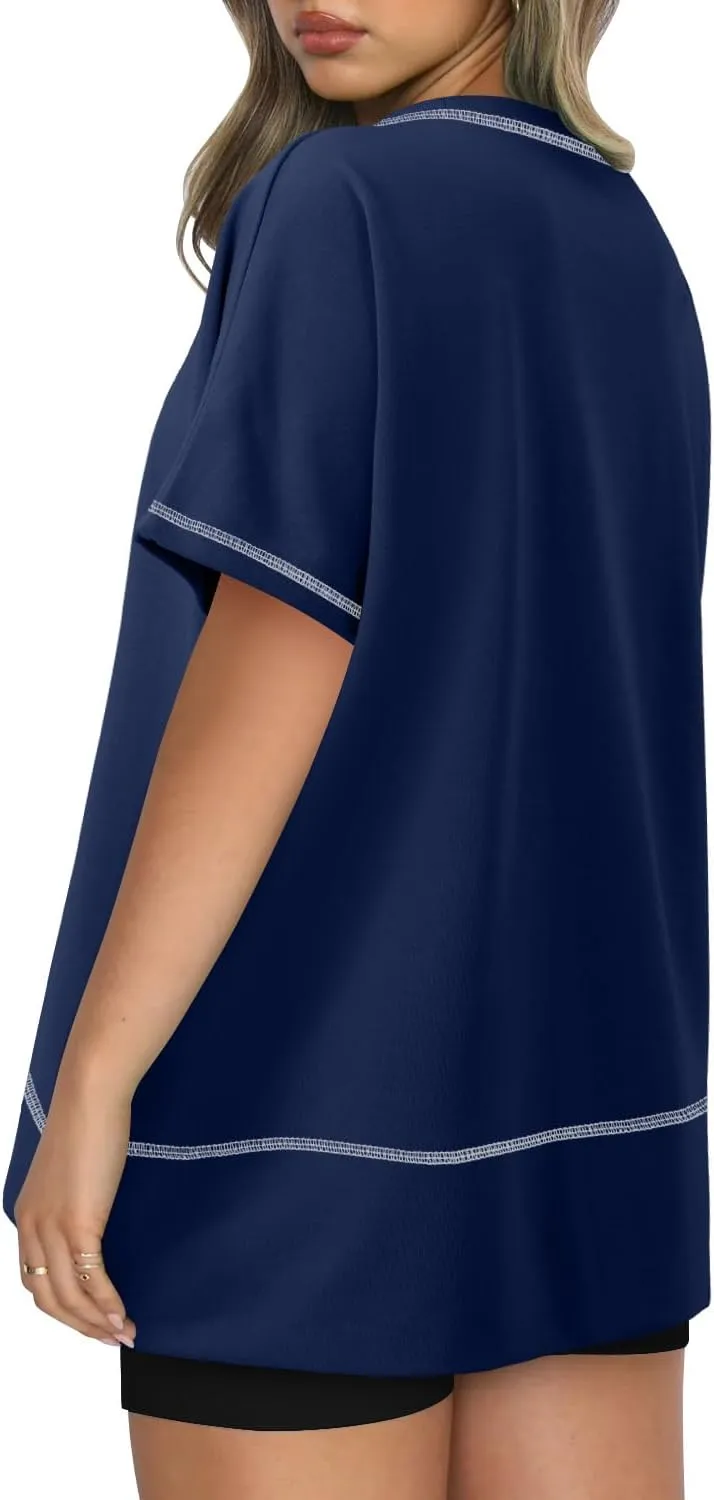 KISSMODA Oversized T Shirts for Women Crew Neck Short Sleeve Casual Summer Tops Loose High Low Blouse