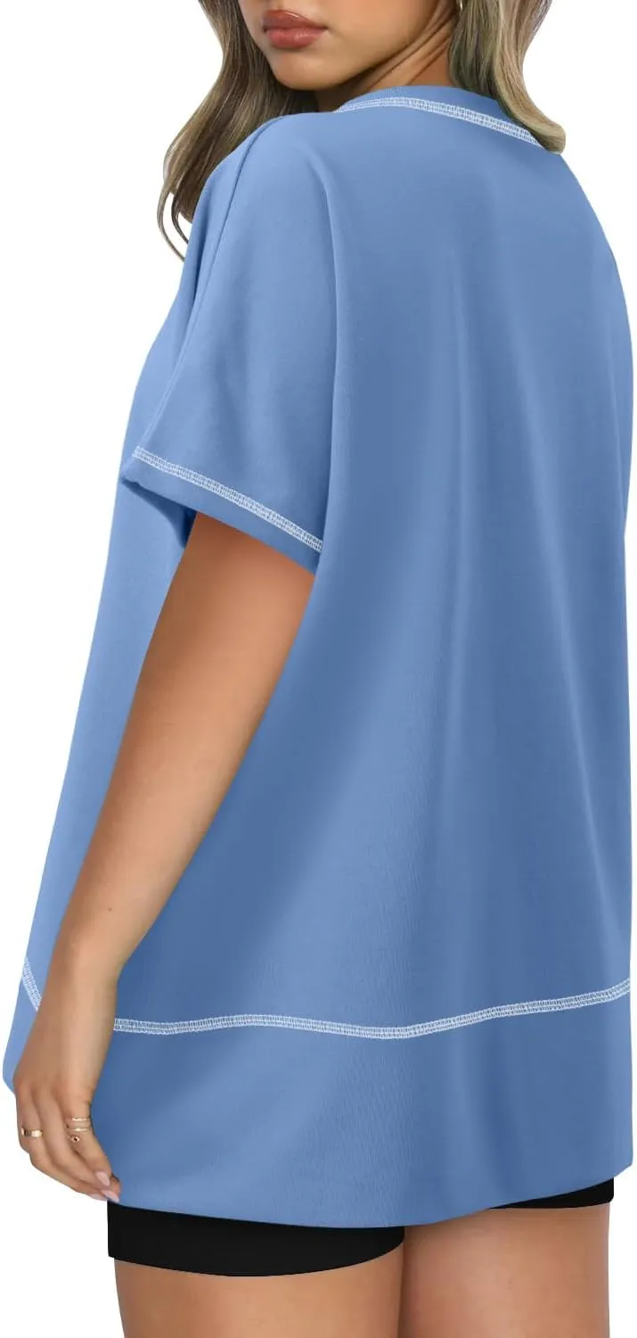 KISSMODA Oversized T Shirts for Women Crew Neck Short Sleeve Casual Summer Tops Loose High Low Blouse