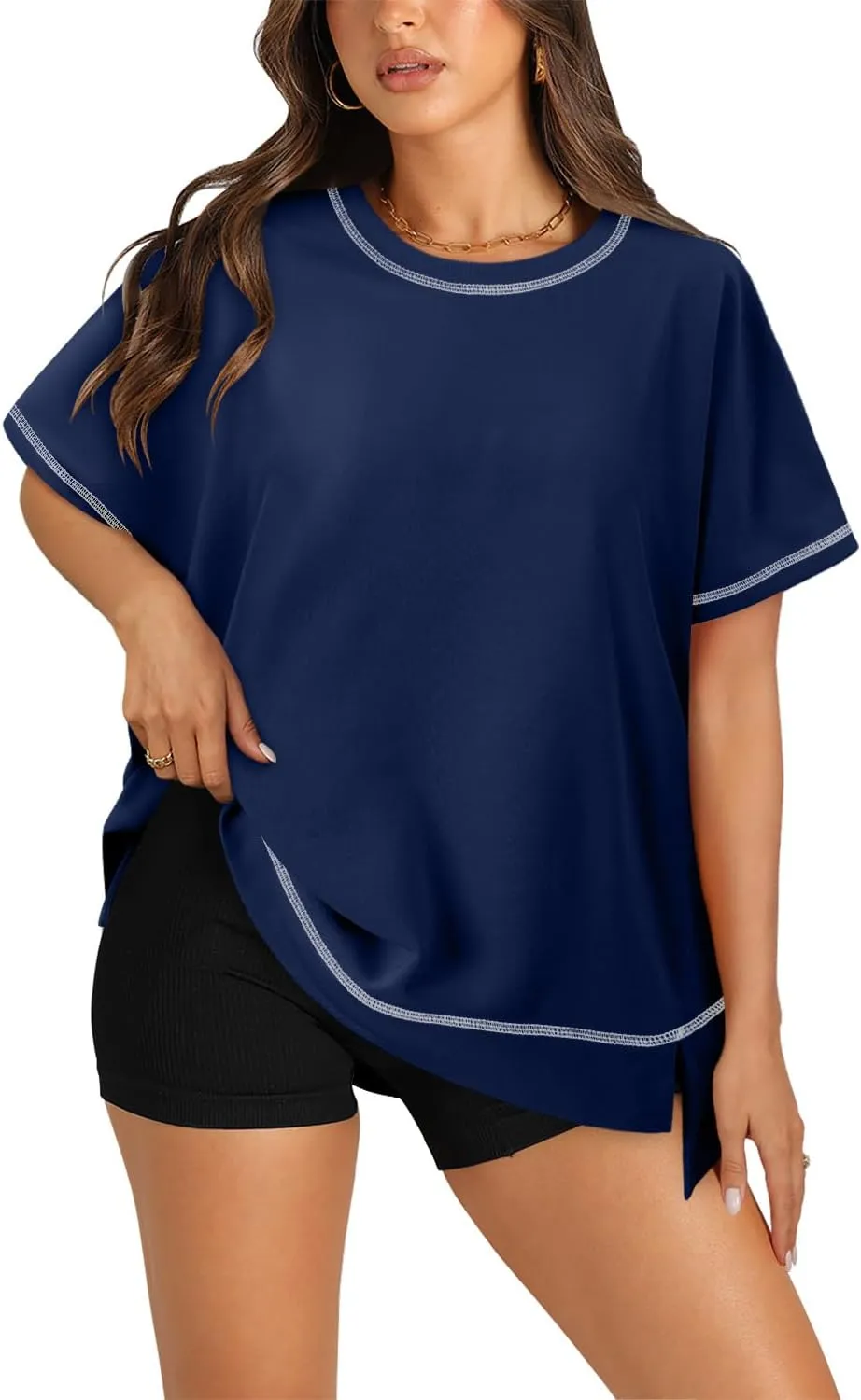 KISSMODA Oversized T Shirts for Women Crew Neck Short Sleeve Casual Summer Tops Loose High Low Blouse