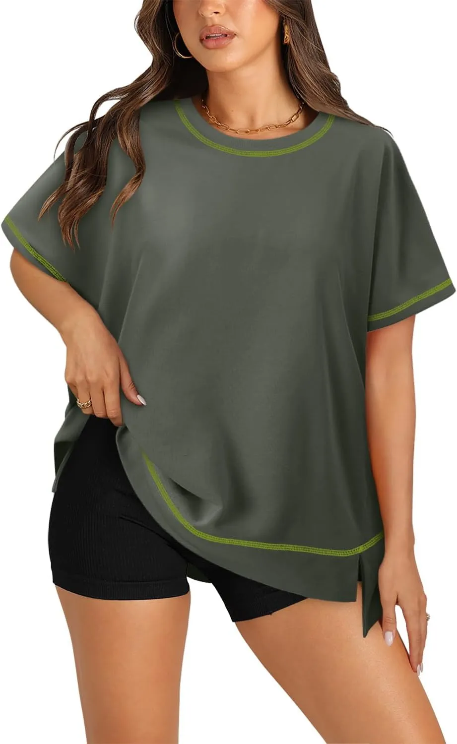 KISSMODA Oversized T Shirts for Women Crew Neck Short Sleeve Casual Summer Tops Loose High Low Blouse