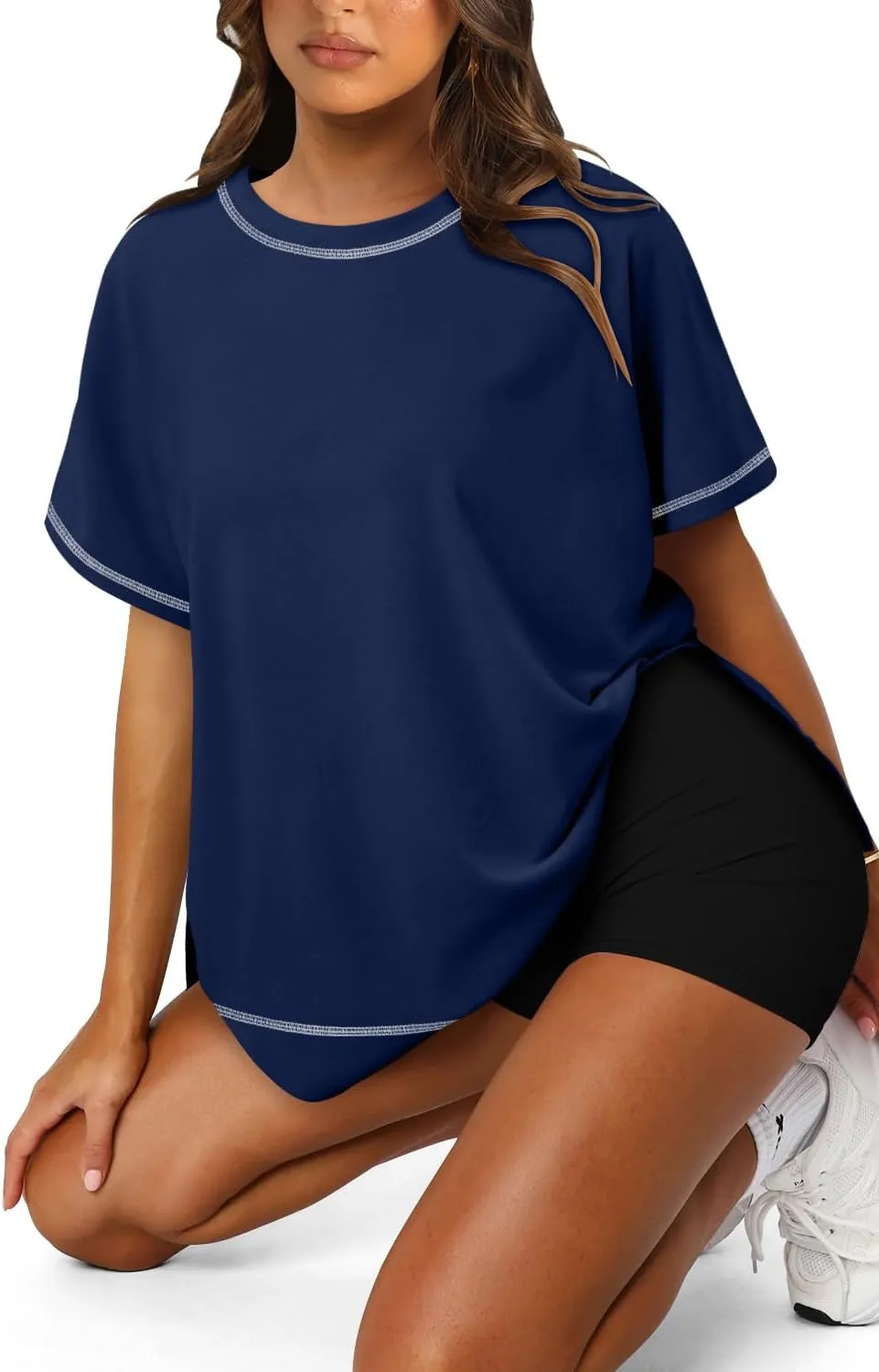 KISSMODA Oversized T Shirts for Women Crew Neck Short Sleeve Casual Summer Tops Loose High Low Blouse