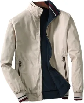 Mens Bomber Jackets Zip Up Lightweight Slim Fit Varsity Stand Collar Cotton Reversible Jacket Windbreaker