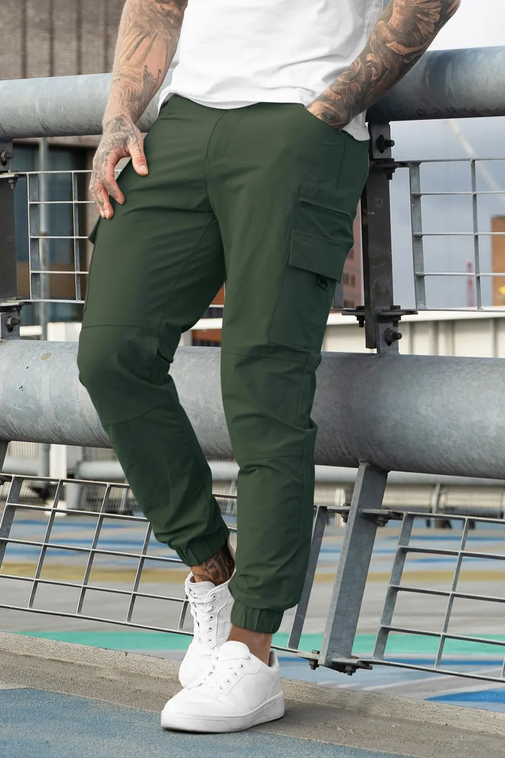 Mens Cargo Joggers Quick Dry Zipper Pockets Slim Fit 4 Way Stretch Elastic Waist Hiking Pants Lightweight