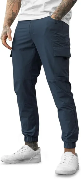 Mens Cargo Joggers Quick Dry Zipper Pockets Slim Fit 4 Way Stretch Elastic Waist Hiking Pants Lightweight