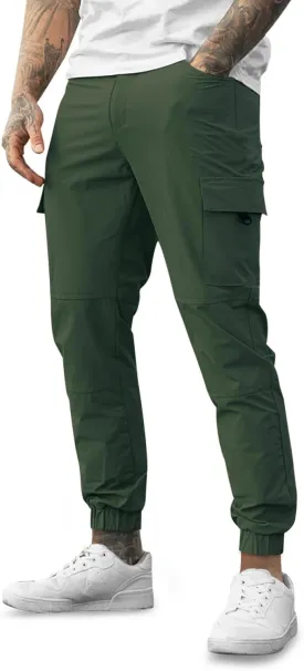 Mens Cargo Joggers Quick Dry Zipper Pockets Slim Fit 4 Way Stretch Elastic Waist Hiking Pants Lightweight
