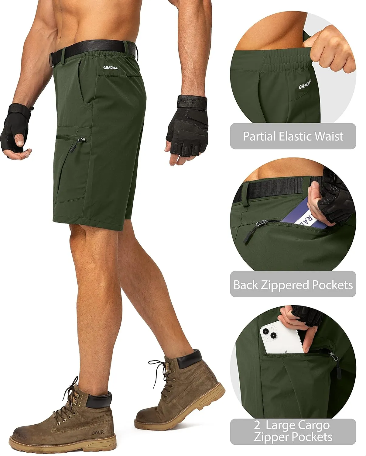 Men's Hiking Cargo Shorts Stretch Quick Dry Outdoor Tactical Shorts for Men with Multi Pocket for Fishing Casual