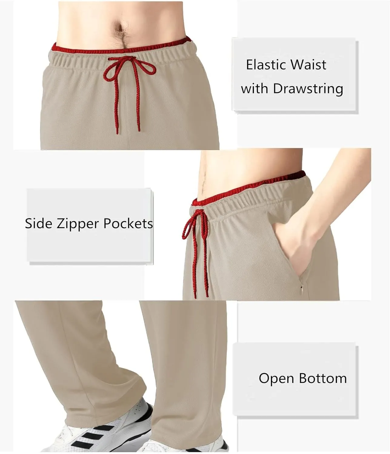 Men's Joggers Pants with Zipper Pockets,Lightweight Sweatpants,Open Bottom Athletic Loose Fit Training Pants.