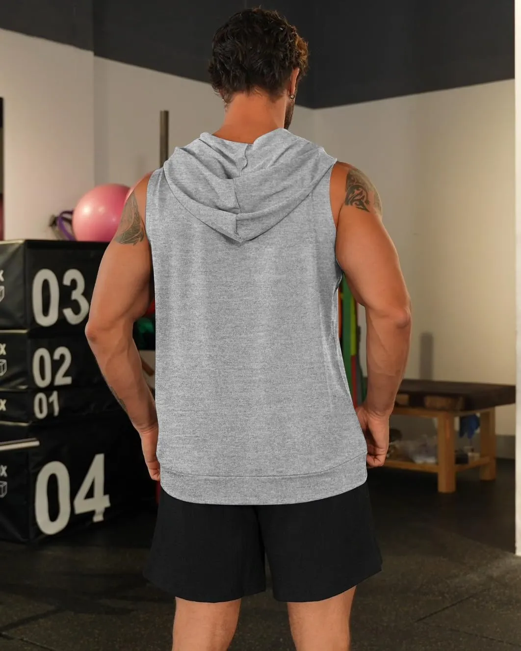 Men's Workout Hooded Tank Tops Zip Up Sleeveless Gym Shirts Bodybuilding Hoodies Muscle Cut Off T Shirt
