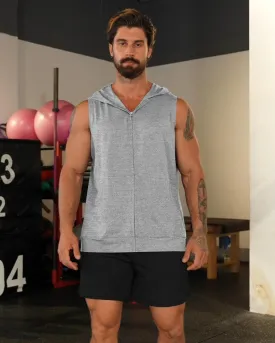 Men's Workout Hooded Tank Tops Zip Up Sleeveless Gym Shirts Bodybuilding Hoodies Muscle Cut Off T Shirt