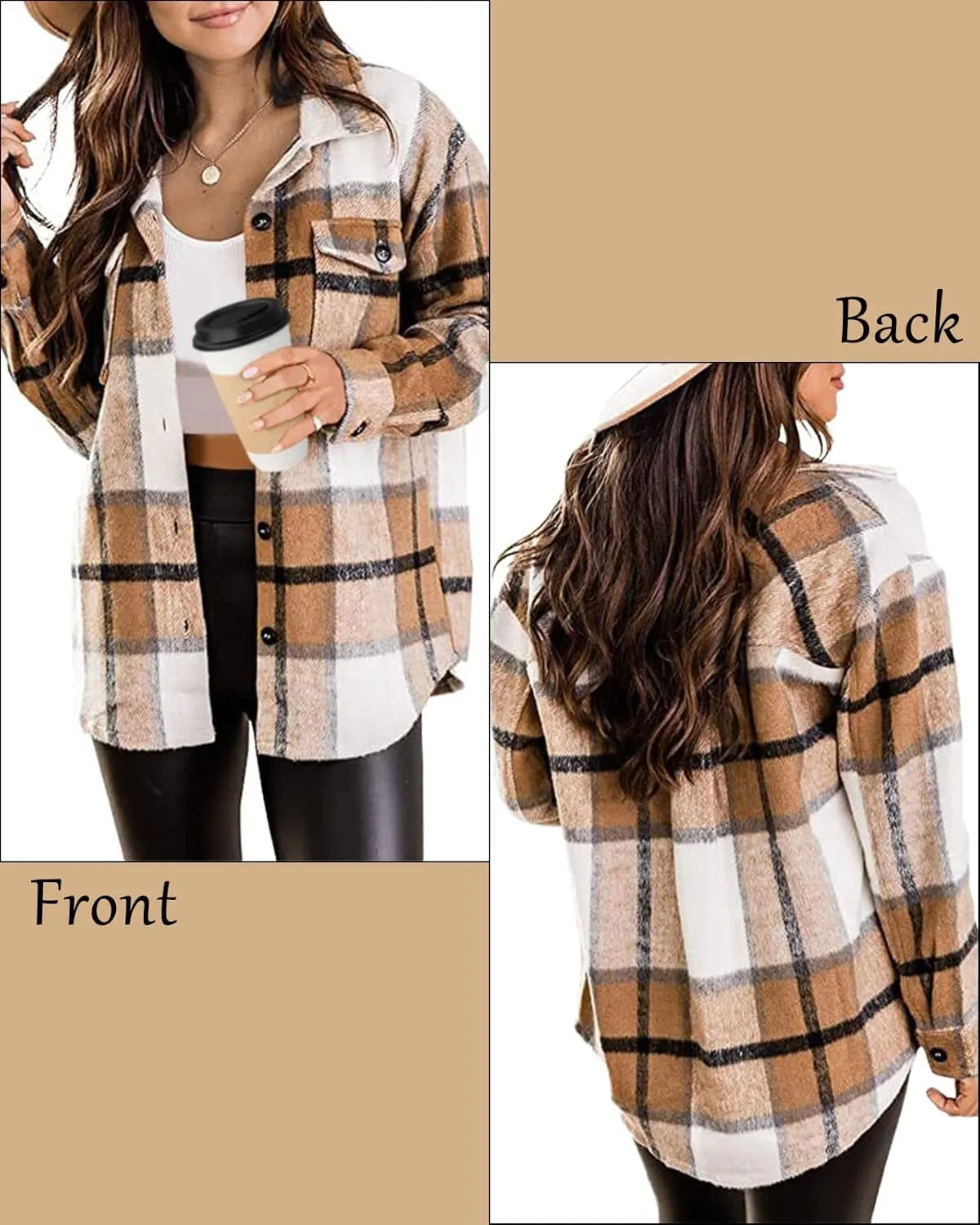 SHEJIZE Women's Casual Shacket Jacket Plaid Shirts Flannel Blouses Button-Down Shirts