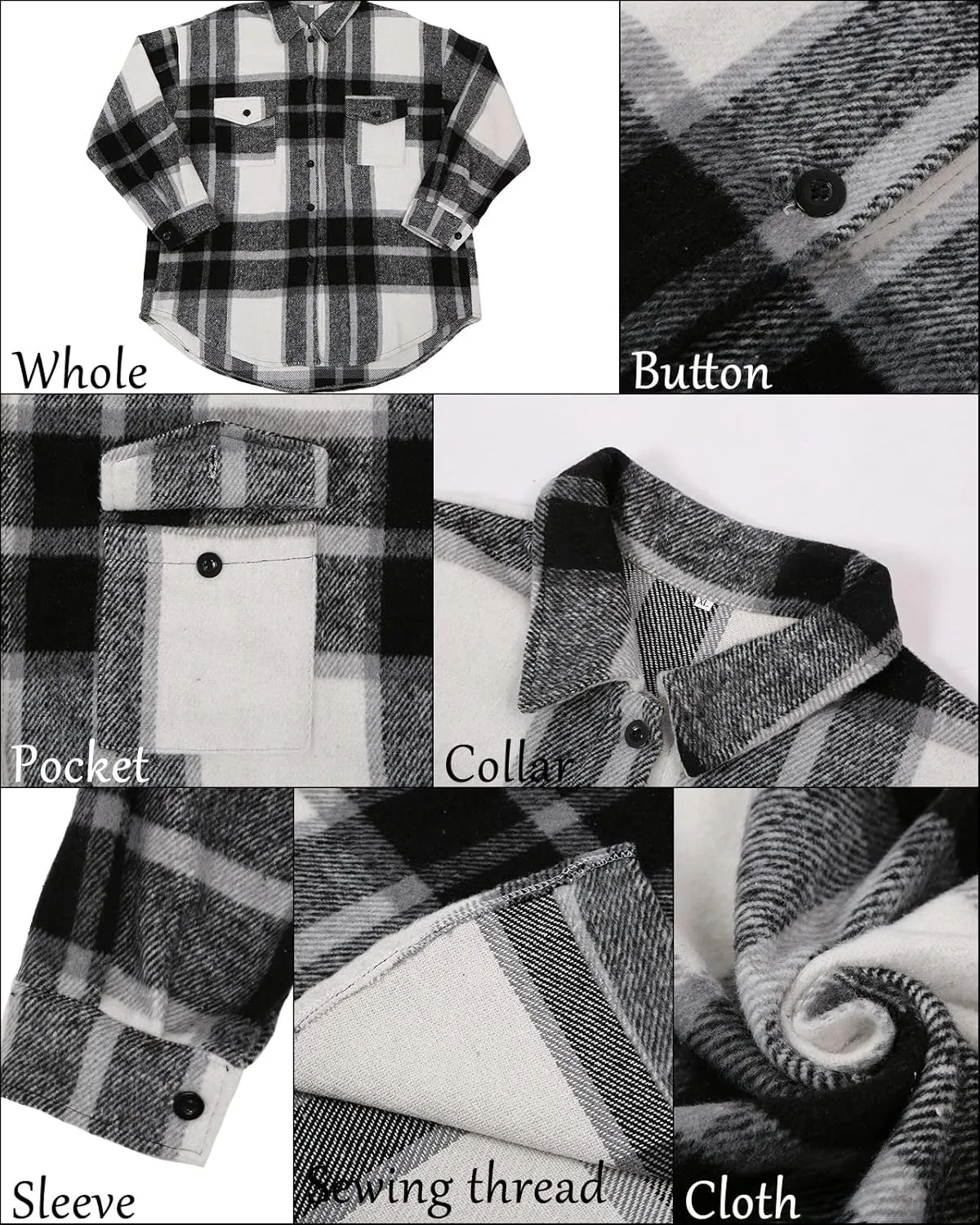 SHEJIZE Women's Casual Shacket Jacket Plaid Shirts Flannel Blouses Button-Down Shirts