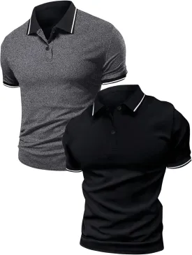 SOLY HUX Men's Short Sleeve Golf Shirts 2 Packs Button Front Collar Work Business T-Shirts