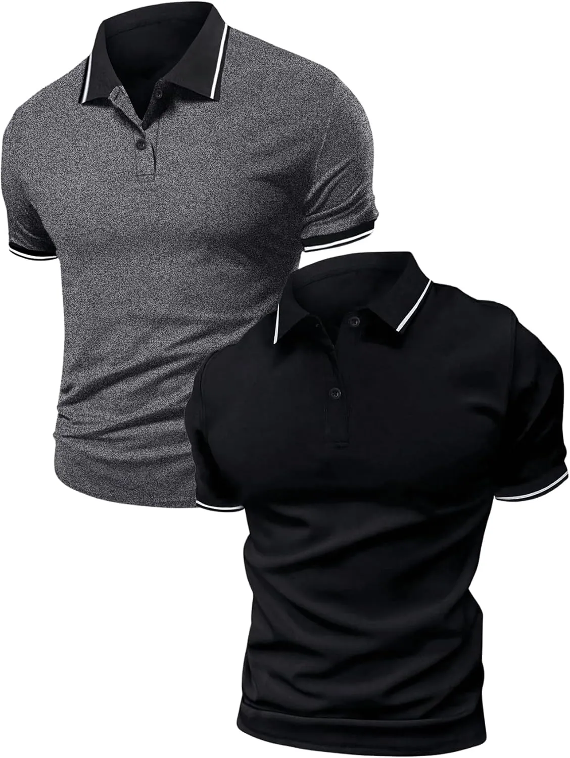 SOLY HUX Men's Short Sleeve Golf Shirts 2 Packs Button Front Collar Work Business T-Shirts