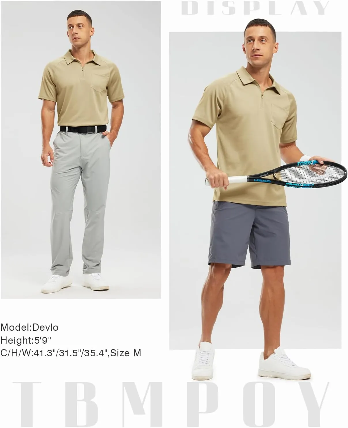TBMPOY Men's Polo Shirts with Pocket Short Sleeve Quick Dry Casual Sports Outdoor Golf Shirt