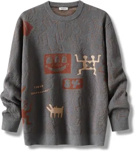 Vintage Retro Style Graffiti Art Print Graphic Sweater - Bold Graphic Oversized Sweaters for Men - Casual Urban Wear