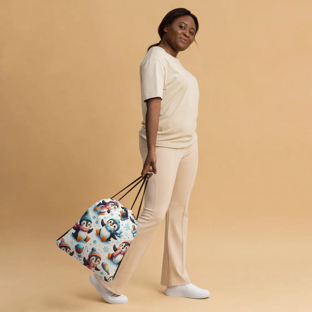 Whimsical Winter Wear Drawstring Bag