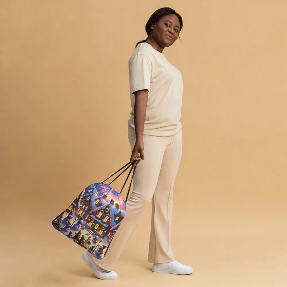 Whimsical Winter Wear Drawstring Bag