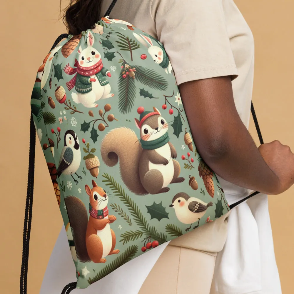 Whimsical Winter Wear Drawstring Bag