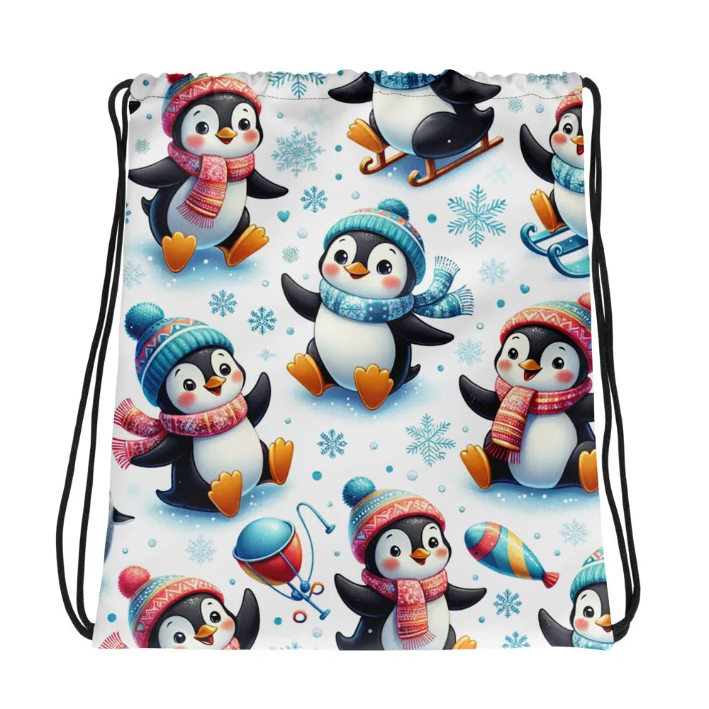 Whimsical Winter Wear Drawstring Bag