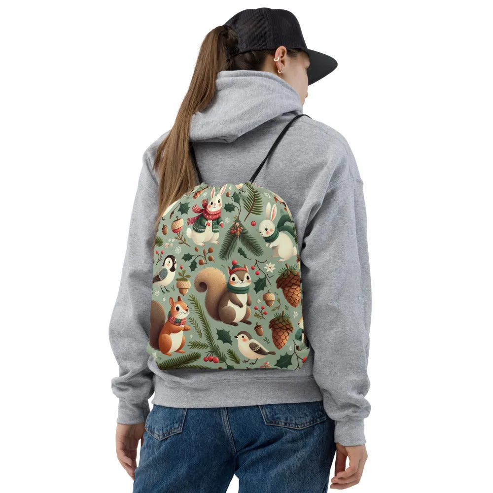 Whimsical Winter Wear Drawstring Bag