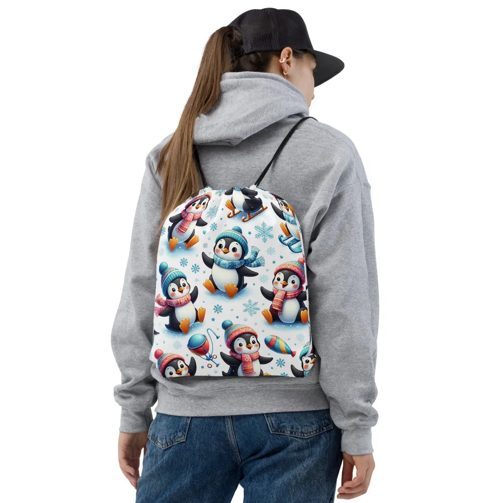Whimsical Winter Wear Drawstring Bag