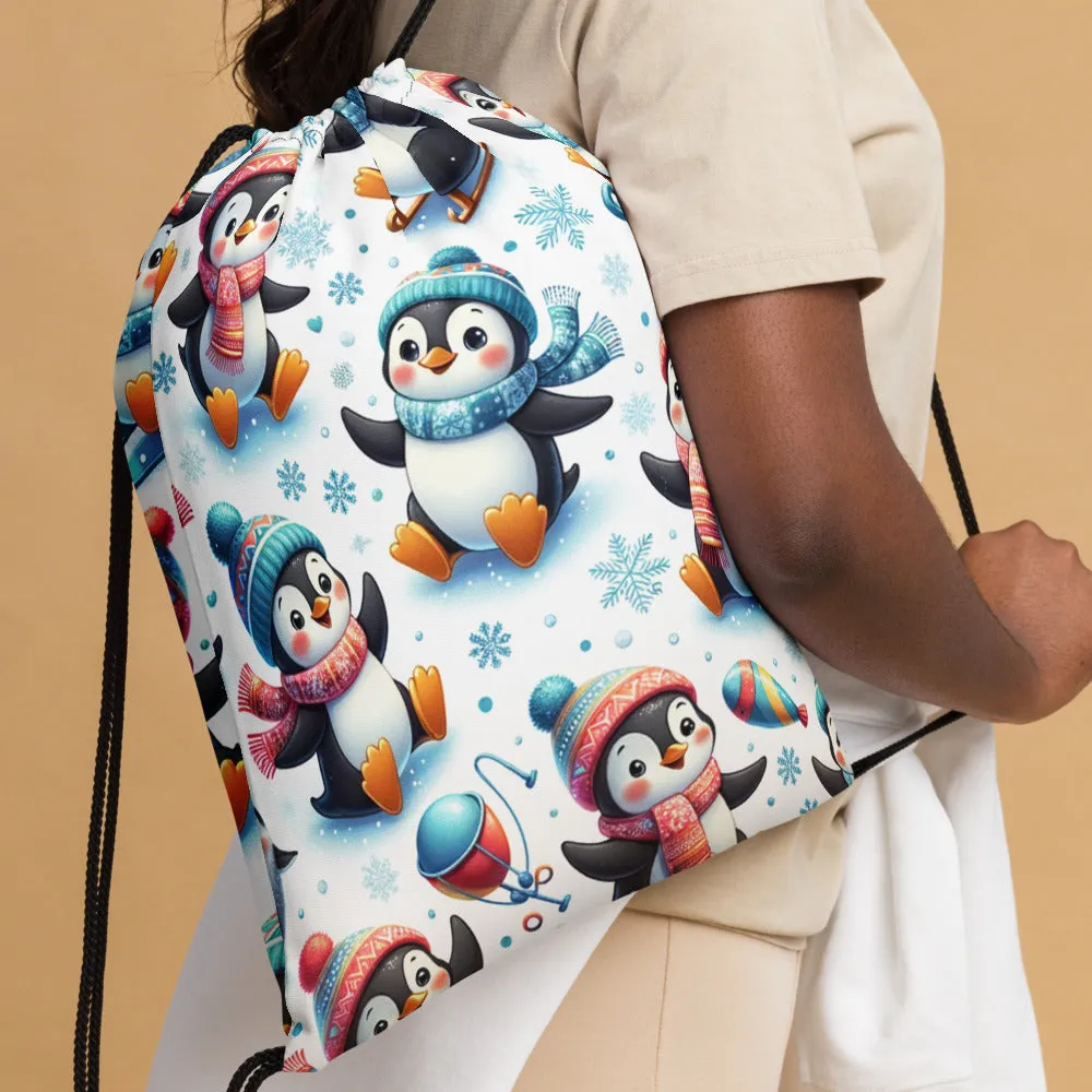 Whimsical Winter Wear Drawstring Bag