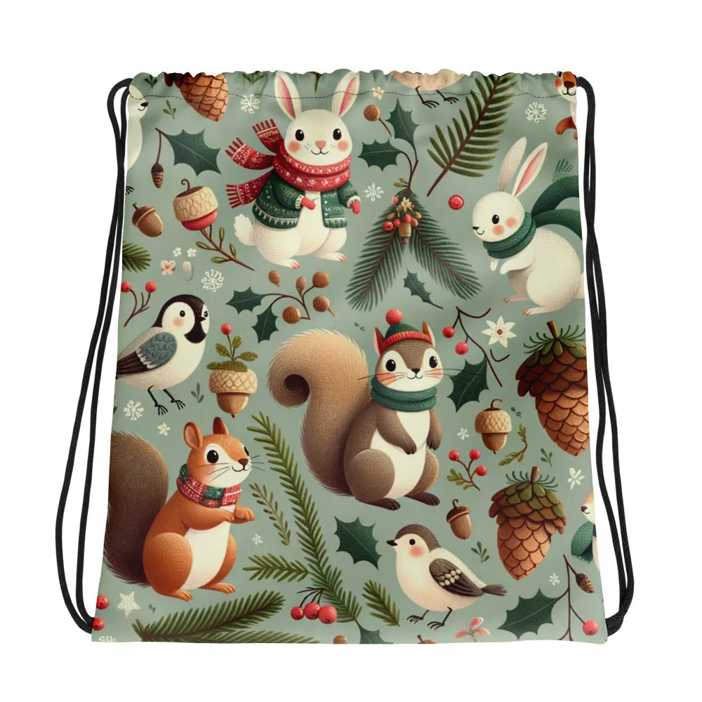 Whimsical Winter Wear Drawstring Bag