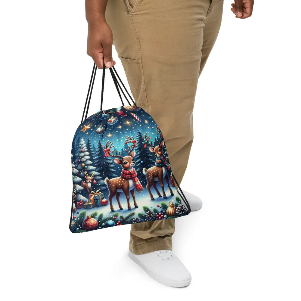 Whimsical Winter Wear Drawstring Bag