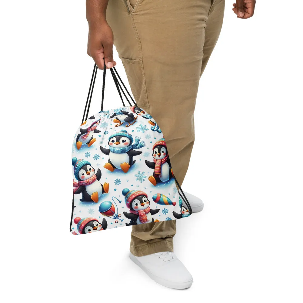 Whimsical Winter Wear Drawstring Bag