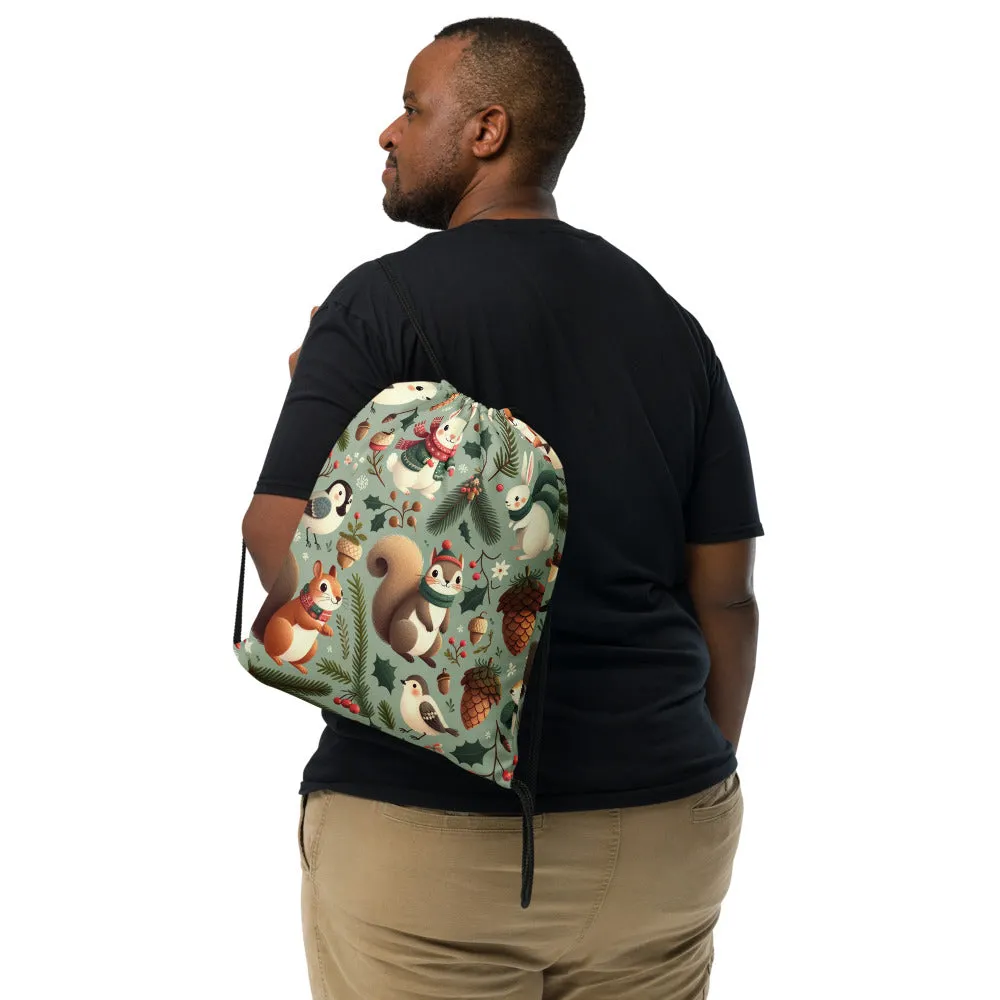Whimsical Winter Wear Drawstring Bag