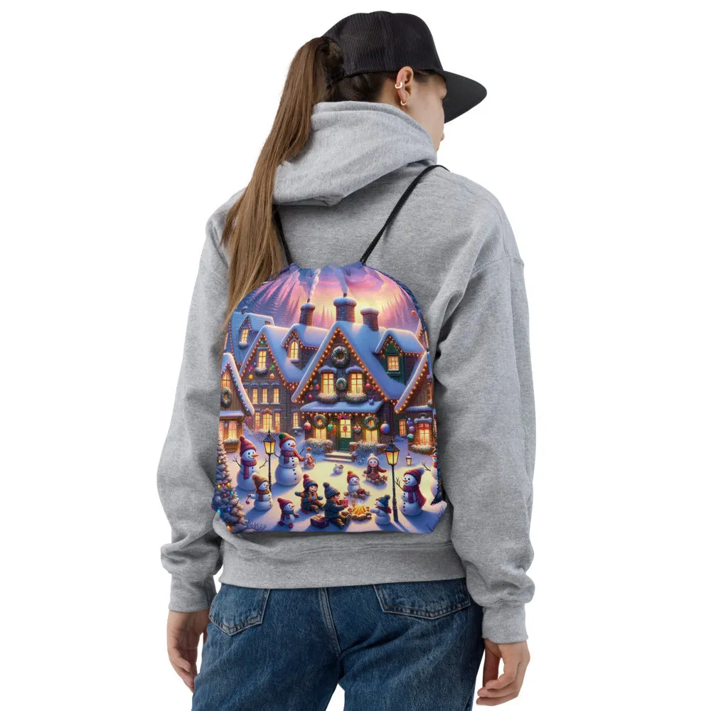 Whimsical Winter Wear Drawstring Bag