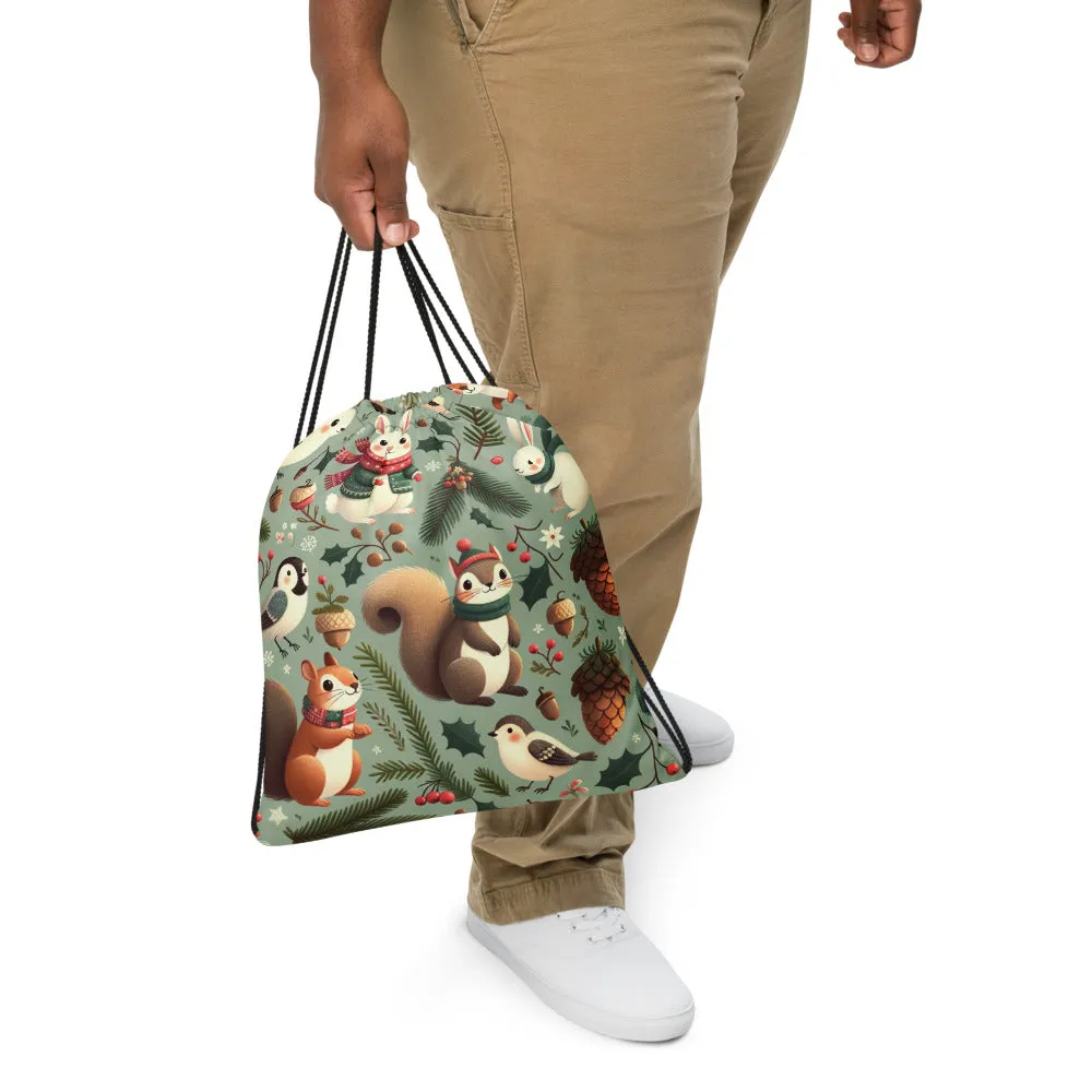 Whimsical Winter Wear Drawstring Bag