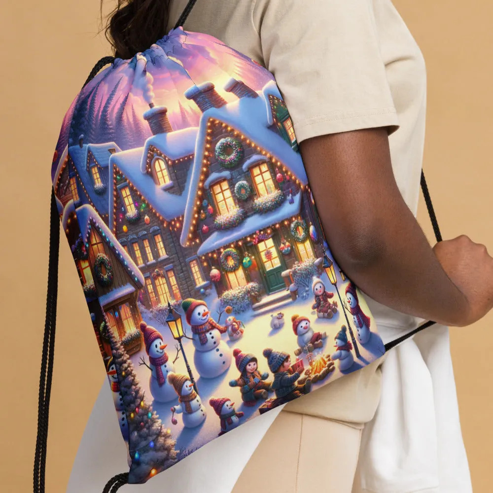 Whimsical Winter Wear Drawstring Bag