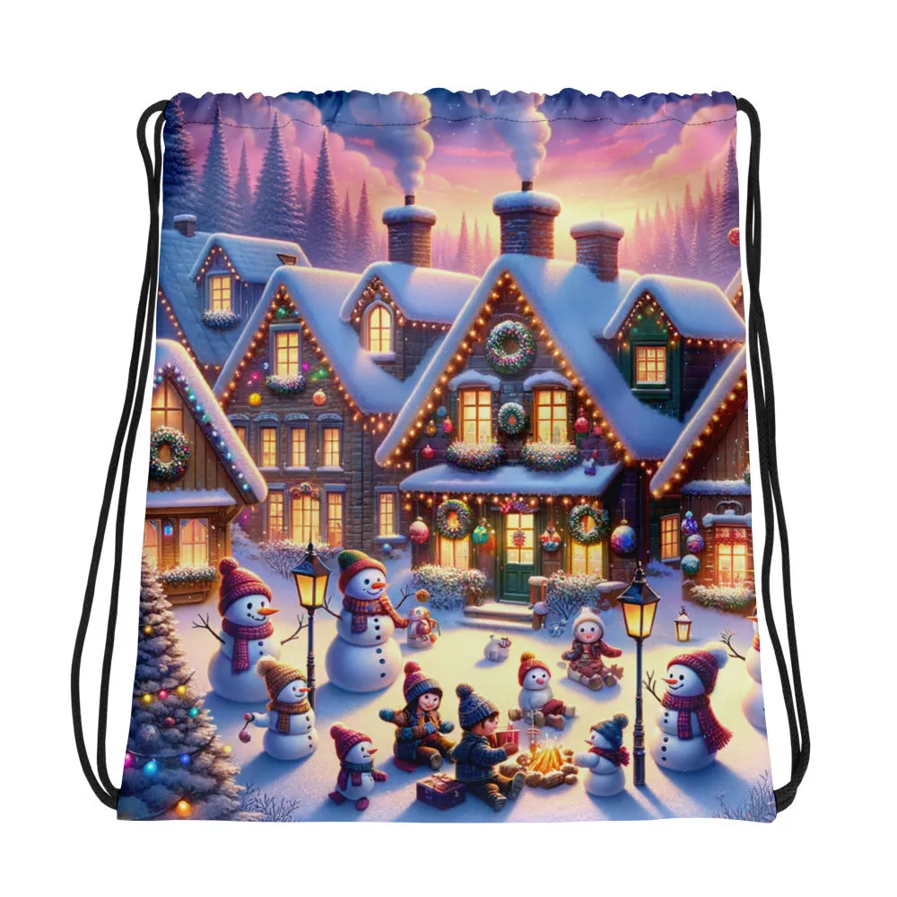 Whimsical Winter Wear Drawstring Bag