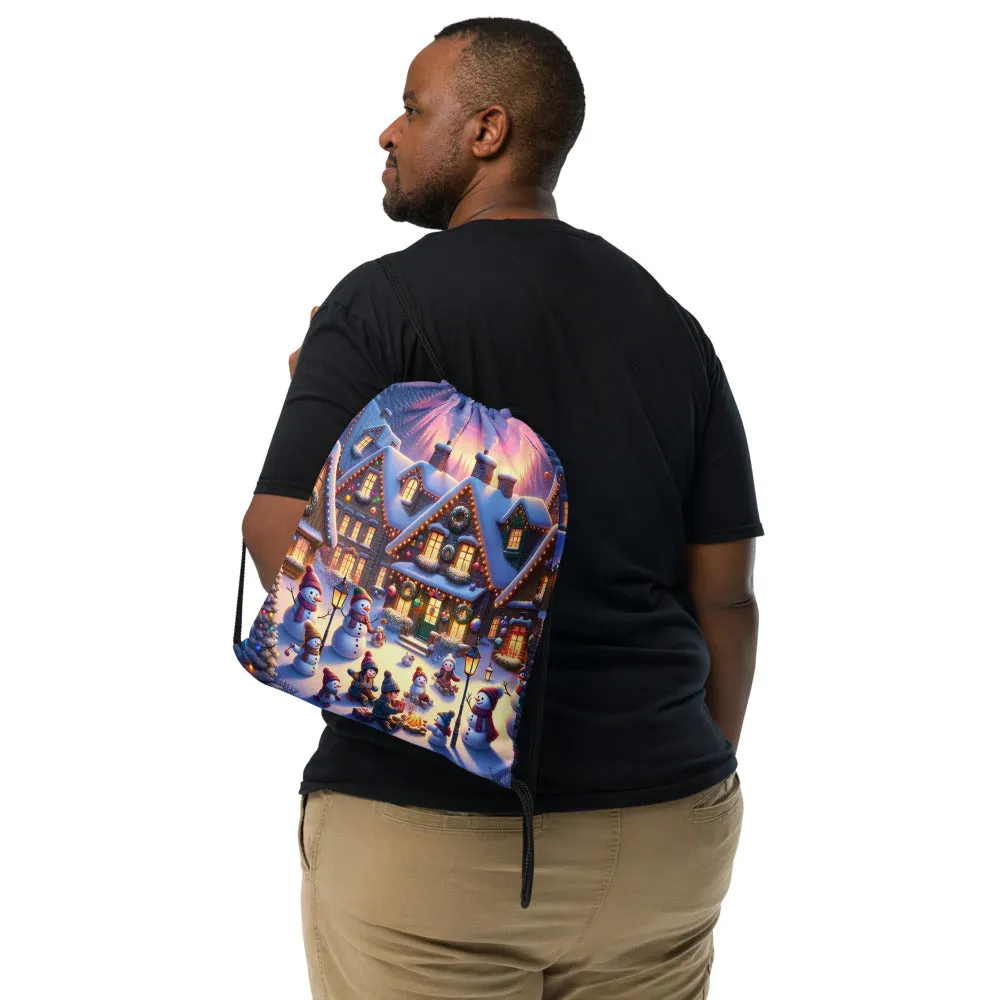 Whimsical Winter Wear Drawstring Bag