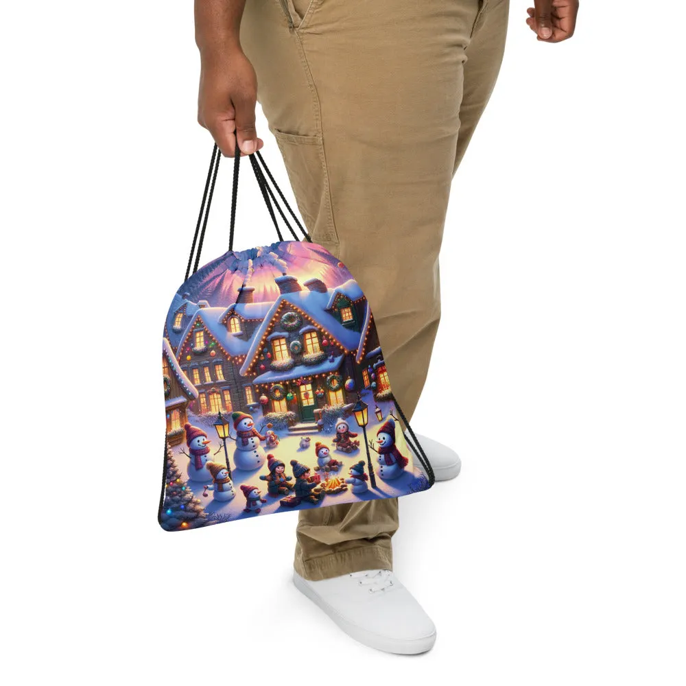 Whimsical Winter Wear Drawstring Bag