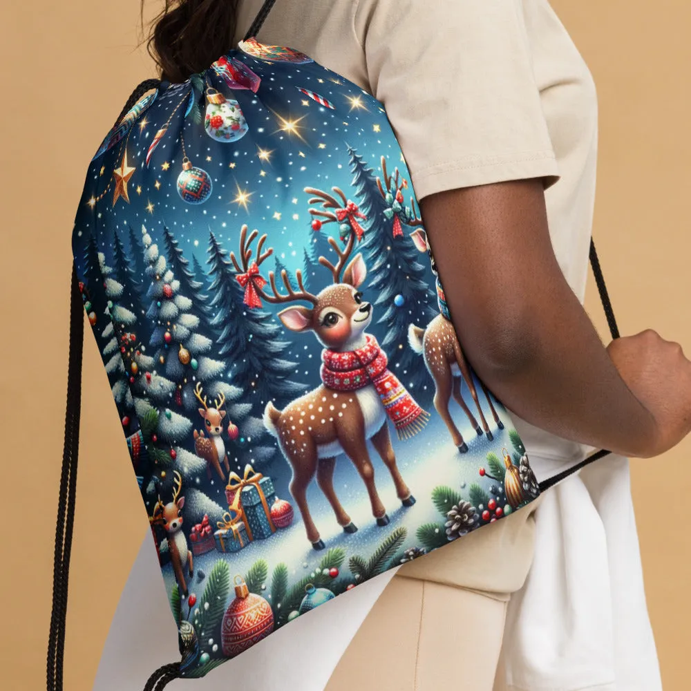 Whimsical Winter Wear Drawstring Bag