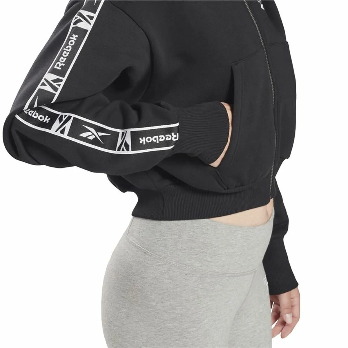 Women'S Sports Jacket Reebok Tape Pack Full Zip Black