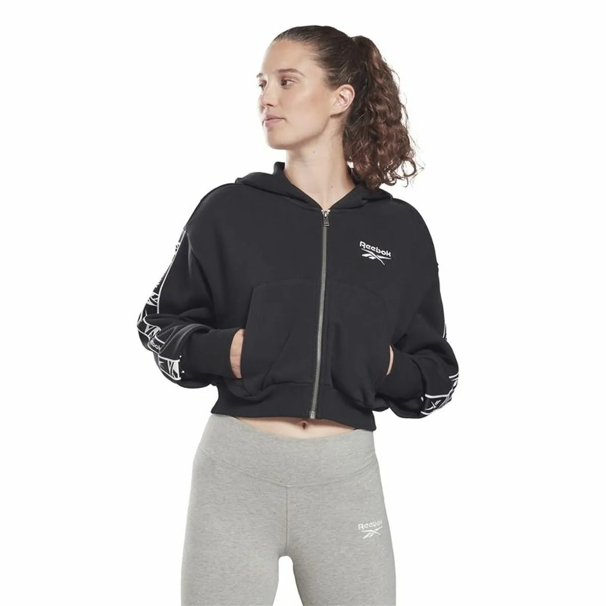 Women'S Sports Jacket Reebok Tape Pack Full Zip Black