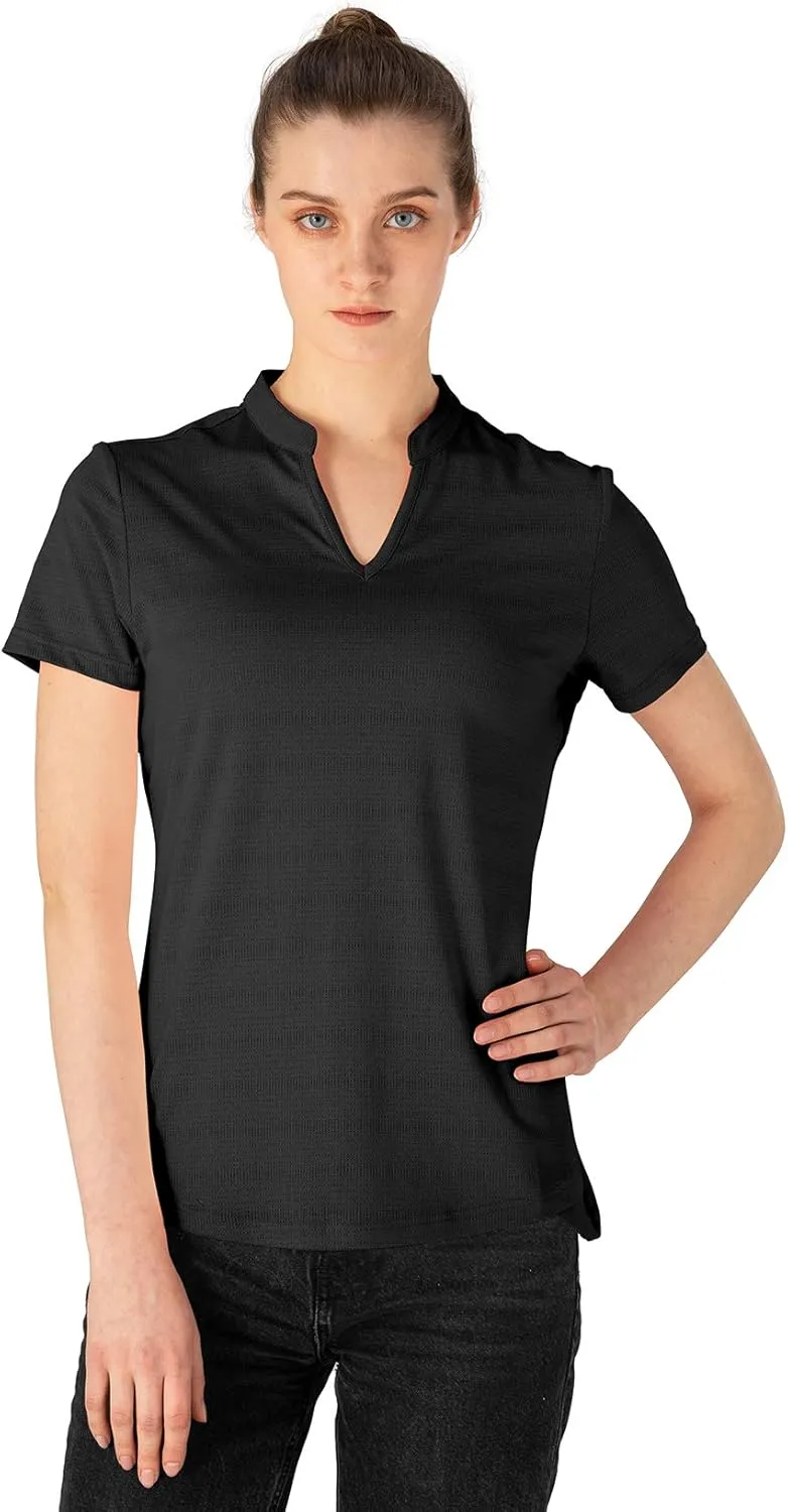 YSENTO Women's Dry Fit Golf Polo Shirts Tops Short Sleeve V Neck Collarless Apparel Shirts Clothes