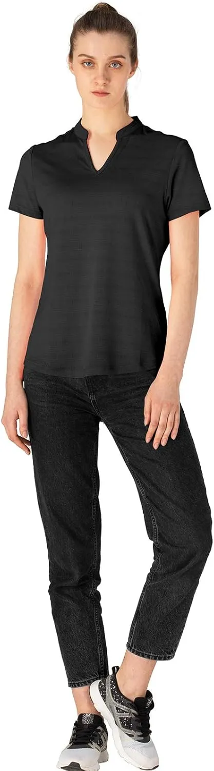 YSENTO Women's Dry Fit Golf Polo Shirts Tops Short Sleeve V Neck Collarless Apparel Shirts Clothes