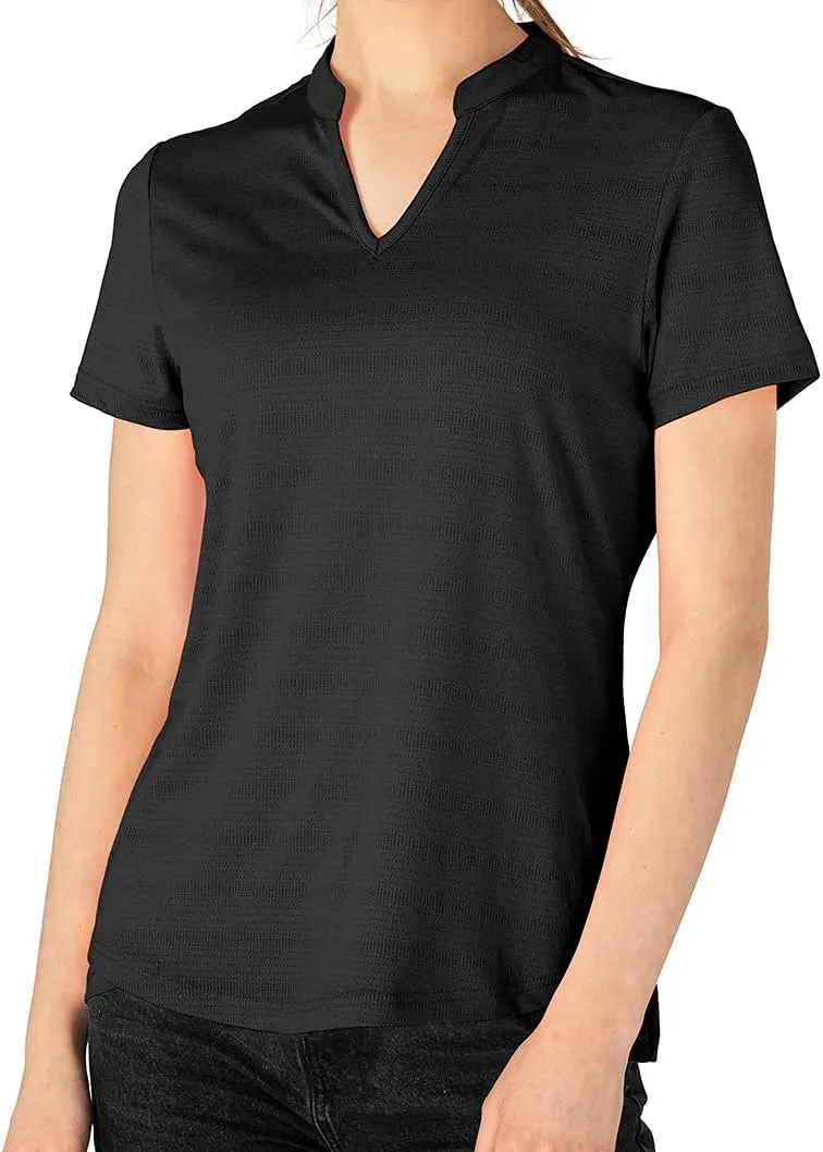 YSENTO Women's Dry Fit Golf Polo Shirts Tops Short Sleeve V Neck Collarless Apparel Shirts Clothes