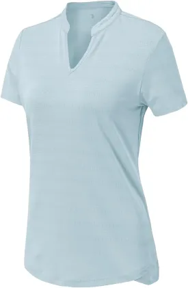 YSENTO Women's Dry Fit Golf Polo Shirts Tops Short Sleeve V Neck Collarless Apparel Shirts Clothes