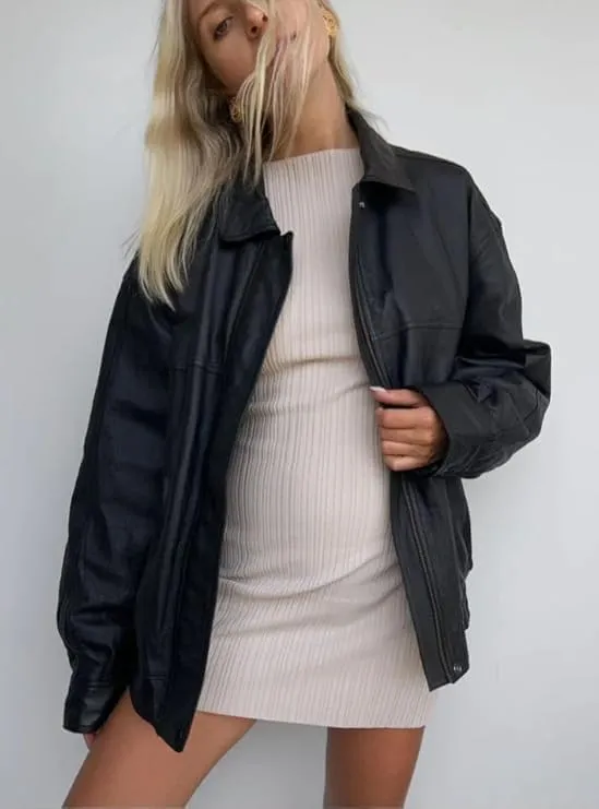 Zaine Enterprises Women Handmade Stylish Oversize Bomber Genuine Leather Casual Wear Oversize Jacket